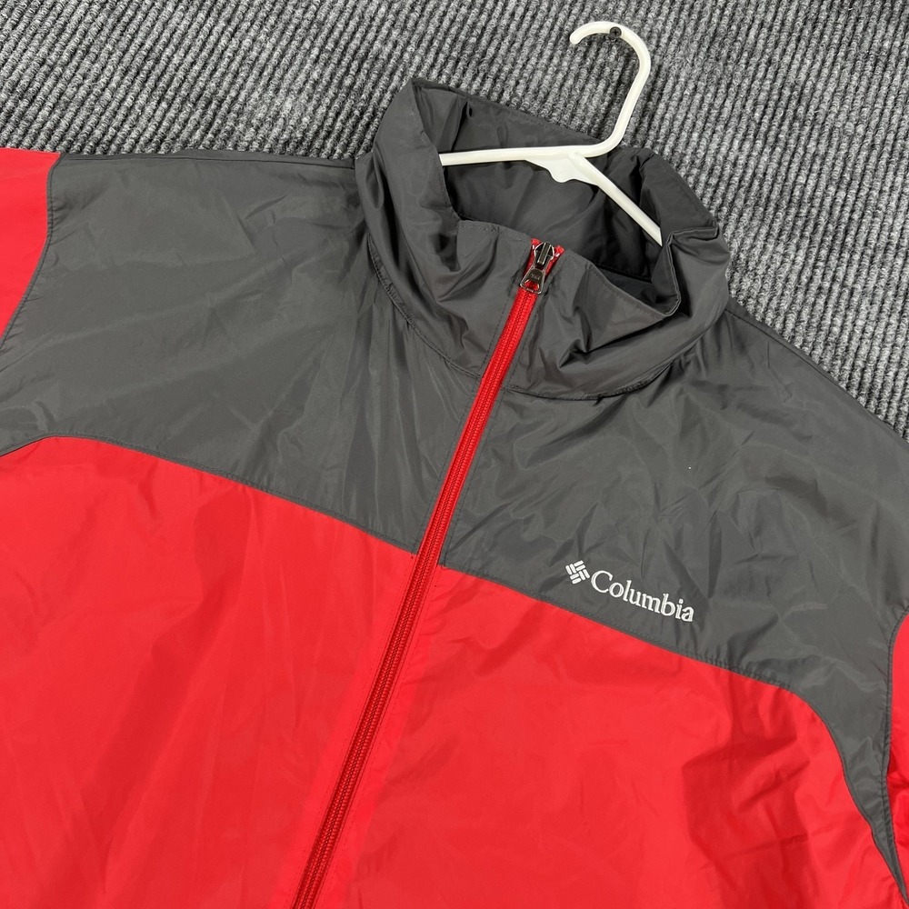 Columbia Jacket Mens XL Red‎ Gray Colorblock Full Zip Windbreaker Lightweight